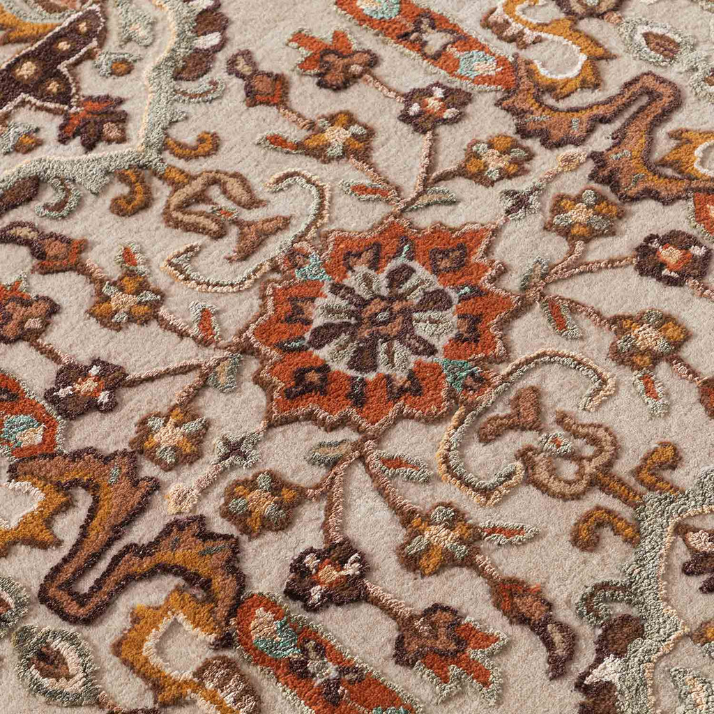 Negin Beige & Rust Traditional Hand Tufted Woollen Round Rug