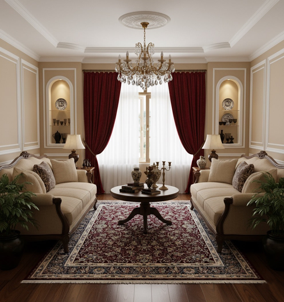 Zunaira Burgundy Iranian Imported White Rug 1500 Reeds