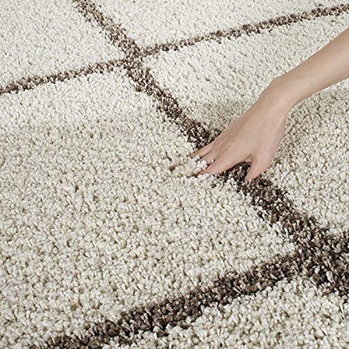 Ivory & Beige Round Trellis Microfiber Super Soft Anti Skid Shaggy Rug