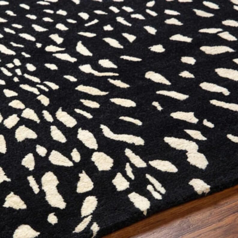 Black and Beige Hand Tufted Wool Carpet