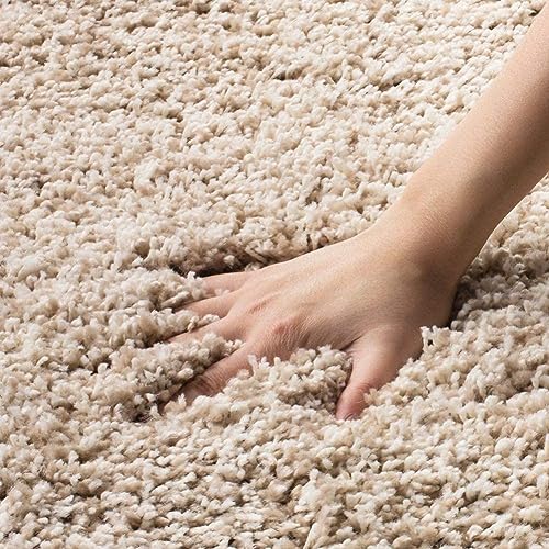 Light Beige Handcrafted Round Solid Microfiber Plush Anti Skid Shaggy Carpet