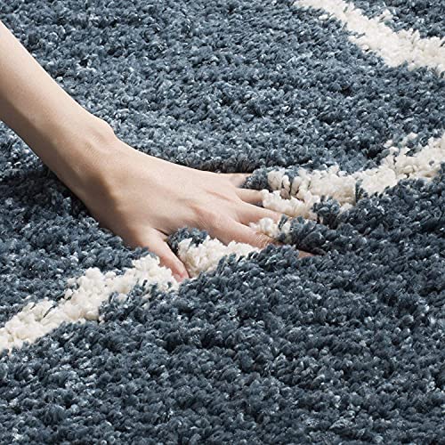 Blue Round Trellis Microfiber Super Soft Anti Skid Shaggy Rug