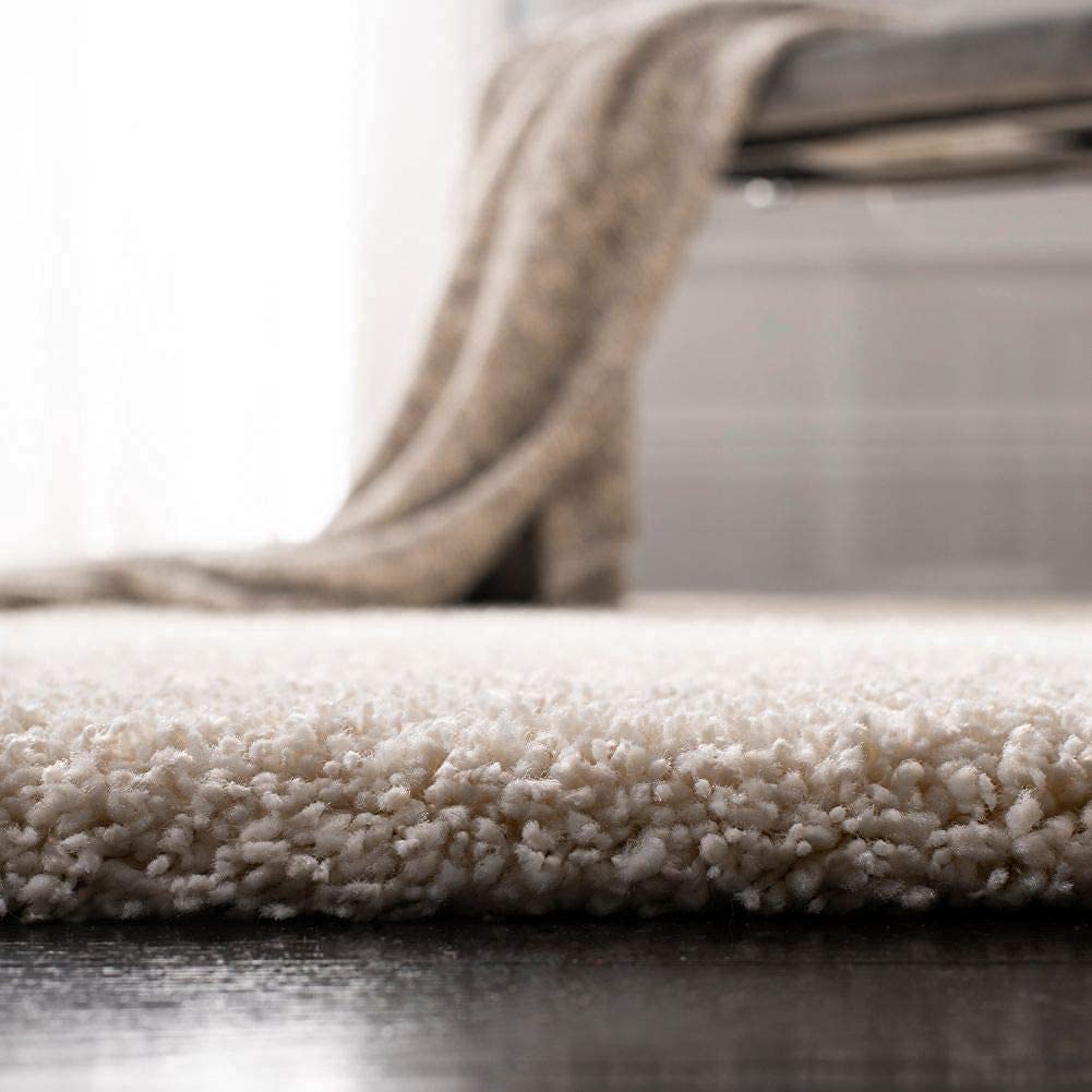 Ivory Handcrafted Round Solid Microfiber Plush Anti Skid Shaggy Carpet