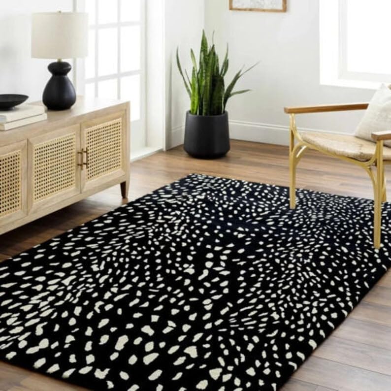 Black and Beige Hand Tufted Wool Carpet