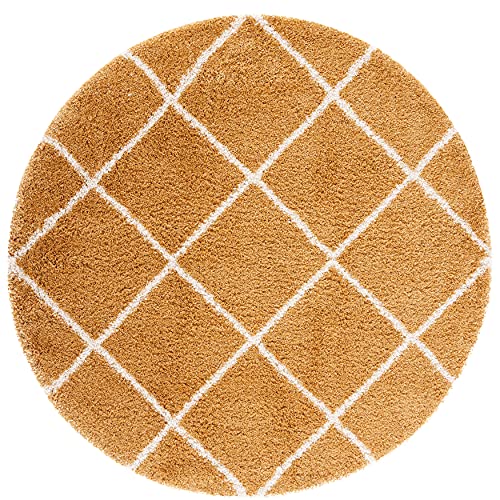 Mustard Round Trellis Microfiber Super Soft Anti Skid Shaggy Rug