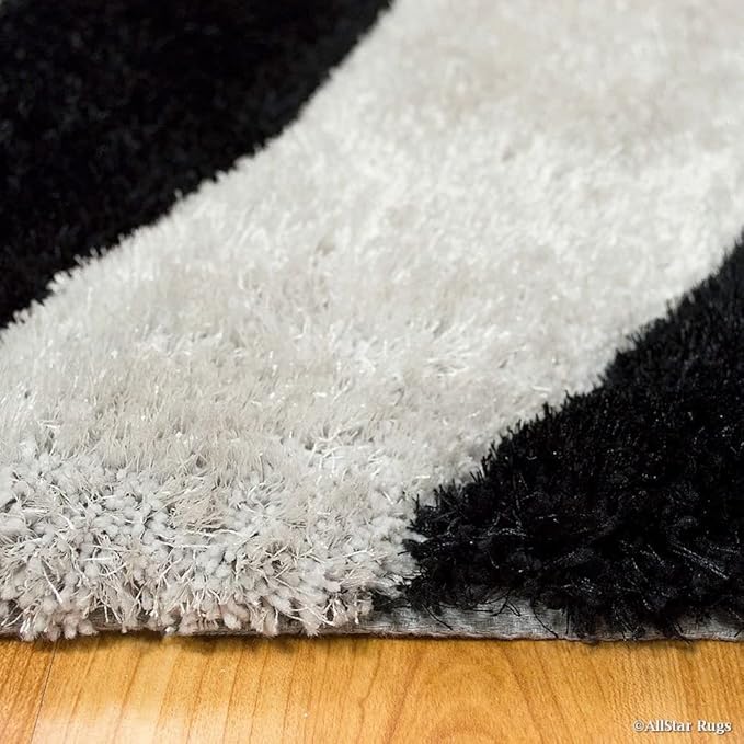 Silver & Black Handcrafted Microfiber Super Soft Anti Skid Shaggy Carpet