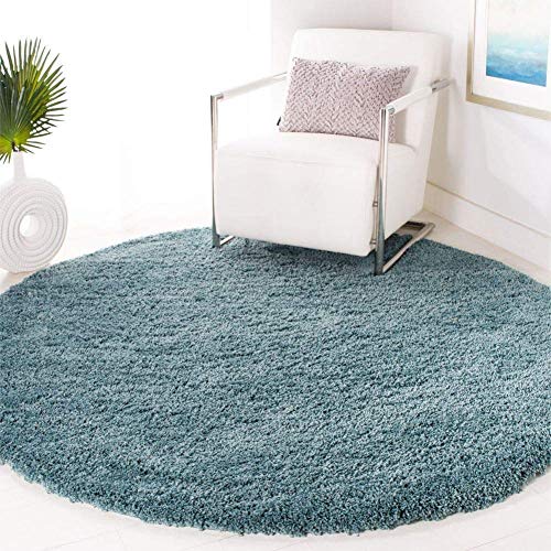 Pastel Blue Handcrafted Round Solid Microfiber Plush Anti Skid Shaggy Carpet