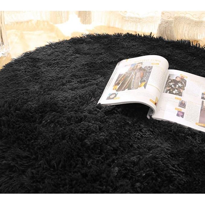 Black Microfiber Solid Handcrafted Ultra Soft Shaggy Carpet