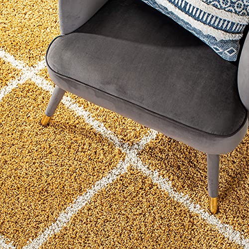 Mustard Round Trellis Microfiber Super Soft Anti Skid Shaggy Rug