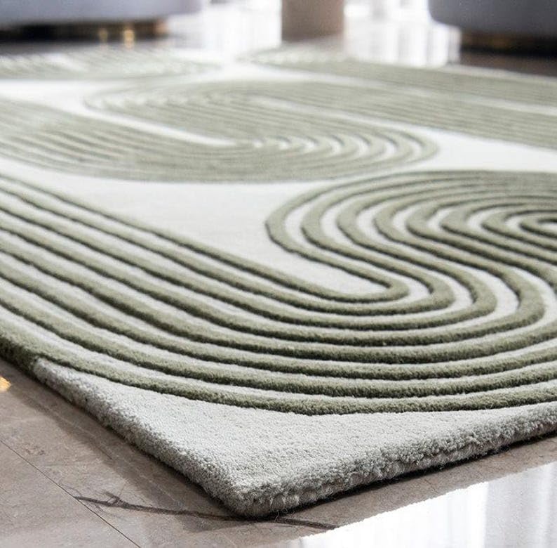 Green Hand Tufted Wool Carpet