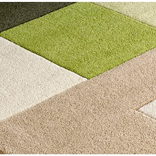 Green Multi Coloured Cube Hand Tufted Wool Rug For Living Room & Bed Room