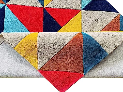 Multi Coloured Geometric Hand Tufted Rug For Bed Room & Living Room