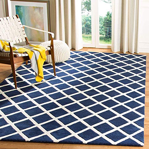 Hand Tufted Blue & White Anti Slip Wool Carpet For Living Room & Bed Room