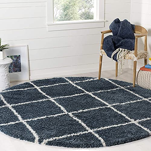 Blue Round Trellis Microfiber Super Soft Anti Skid Shaggy Rug