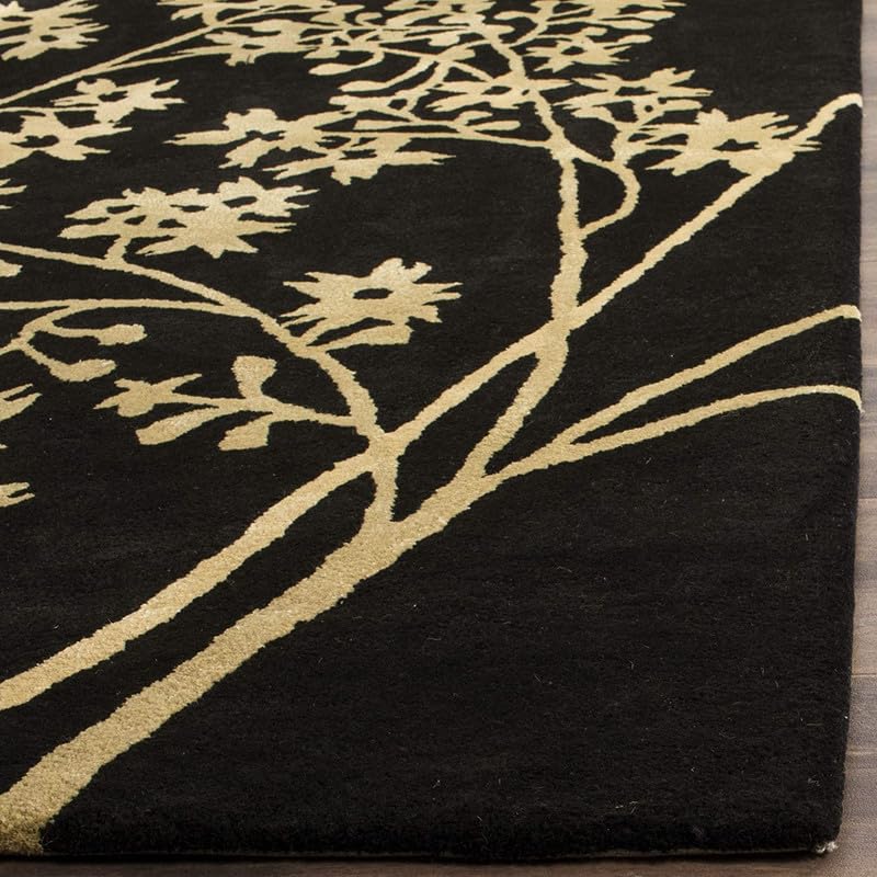 Black & Yellow Floral Hand Tufted Wool Carpet For Living Room & Bed Room