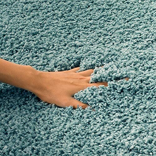 Pastel Blue Handcrafted Round Solid Microfiber Plush Anti Skid Shaggy Carpet