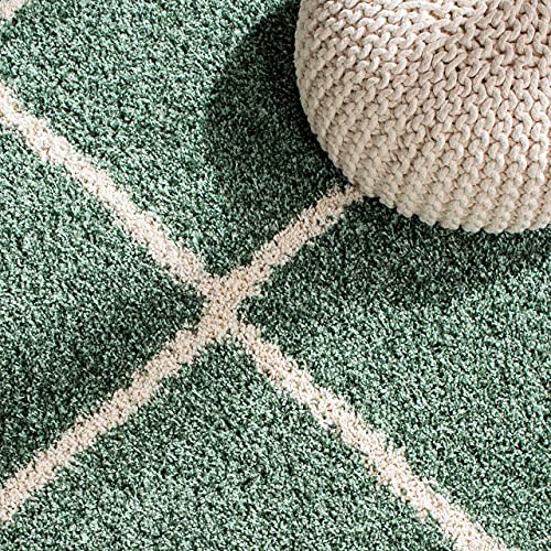 Green Round Trellis Microfiber Super Soft Anti Skid Shaggy Rug