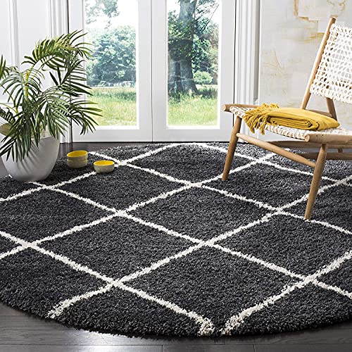 Grey & Ivory Round Trellis Microfiber Super Soft Anti Skid Shaggy Rug