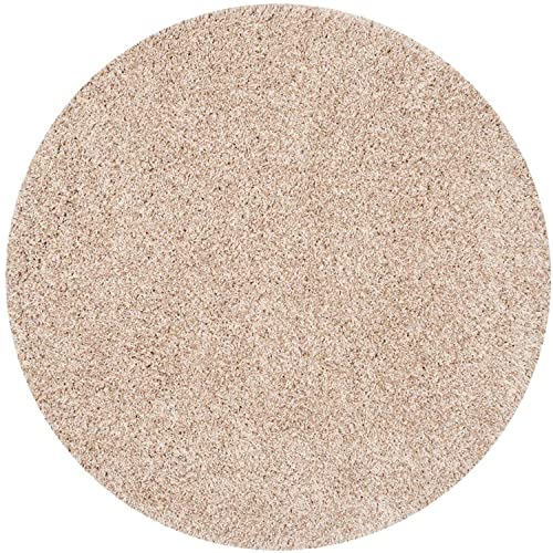 Light Beige Handcrafted Round Solid Microfiber Plush Anti Skid Shaggy Carpet