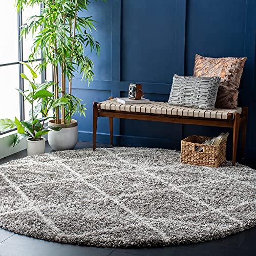 Brown & Ivory Round Trellis Microfiber Super Soft Anti Skid Shaggy Rug