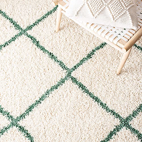 Ivory & Green Round Trellis Microfiber Super Soft Anti Skid Shaggy Rug