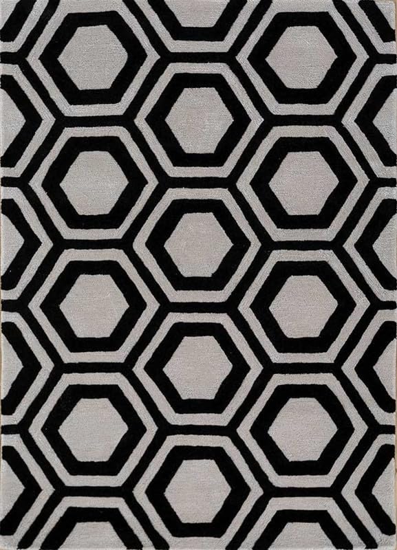 Grey and Black Hand Tufted Wool Carpet