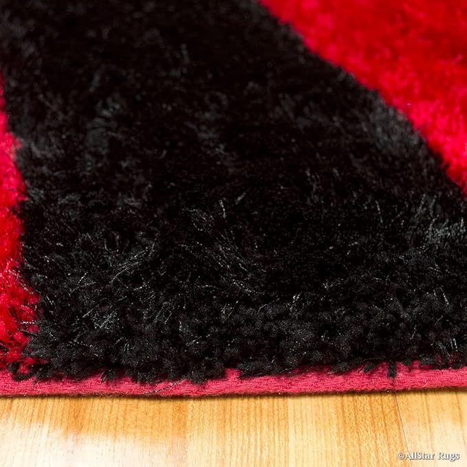 Red & Black Handcrafted Microfiber Super Soft Anti Skid Shaggy Carpet