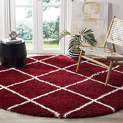 Maroon Round Trellis Microfiber Super Soft Anti Skid Shaggy Rug