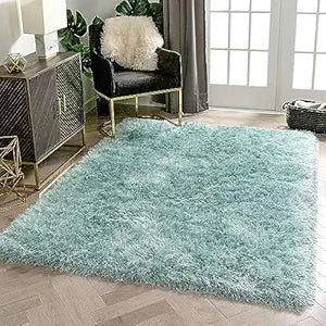 Sea Green Microfiber Anti Skid Super Soft Shaggy Carpet