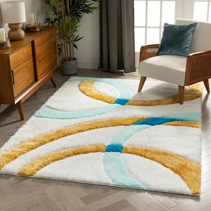 Multicolor Handmade Microfiber Super Soft Geometric Anti Skid Shaggy Carpet