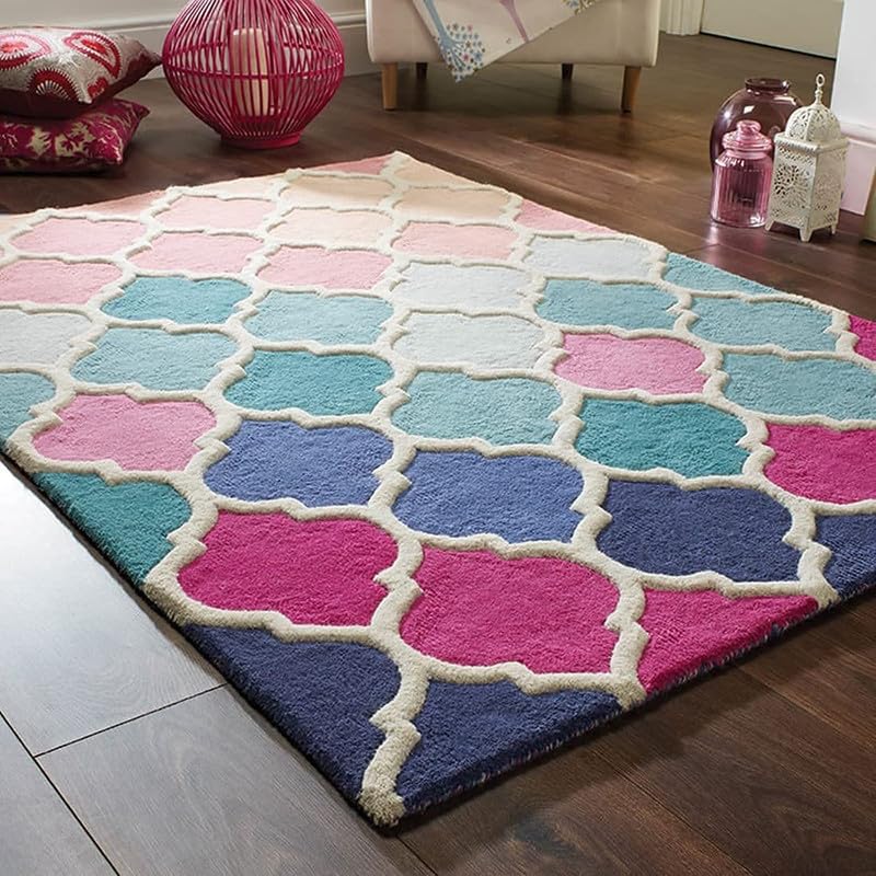 Multi Coloured Hand Tufted Moroccan Rug For Living Room & Bed Room