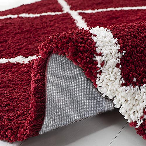 Maroon Round Trellis Microfiber Super Soft Anti Skid Shaggy Rug