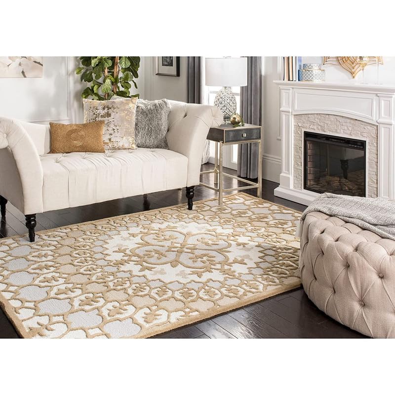 Mustard Floral High Low Pile Woolen Hand Tufted Carpet