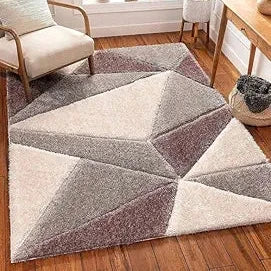 Brown & Grey Handmade Microfriber Soft & Plush Geometric Shaggy Carpet