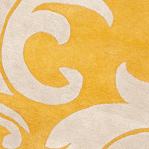 Yellow & Cream Hand Tufted Abstract Wool Rug For Living Room & Bed Room