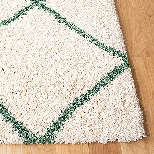 Ivory & Green Round Trellis Microfiber Super Soft Anti Skid Shaggy Rug