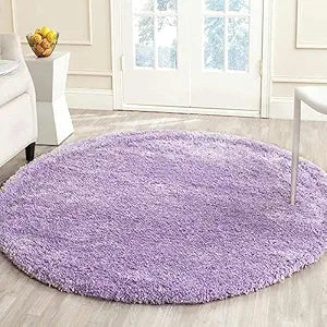 Light Purple Handcrafted Round Solid Microfiber Plush Anti Skid Shaggy Carpet