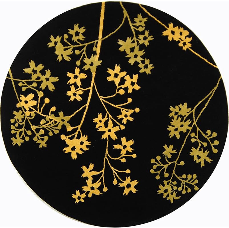 Black & Yellow Floral Hand Tufted Wool Carpet For Living Room & Bed Room