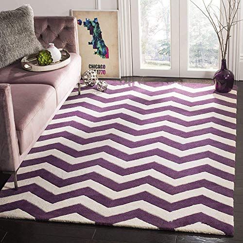 Zig Zag Purple Hand Tufted Wool Rug For Living Room & Bed Room