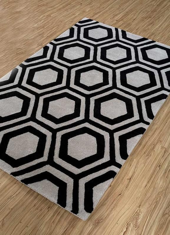 Grey and Black Hand Tufted Wool Carpet