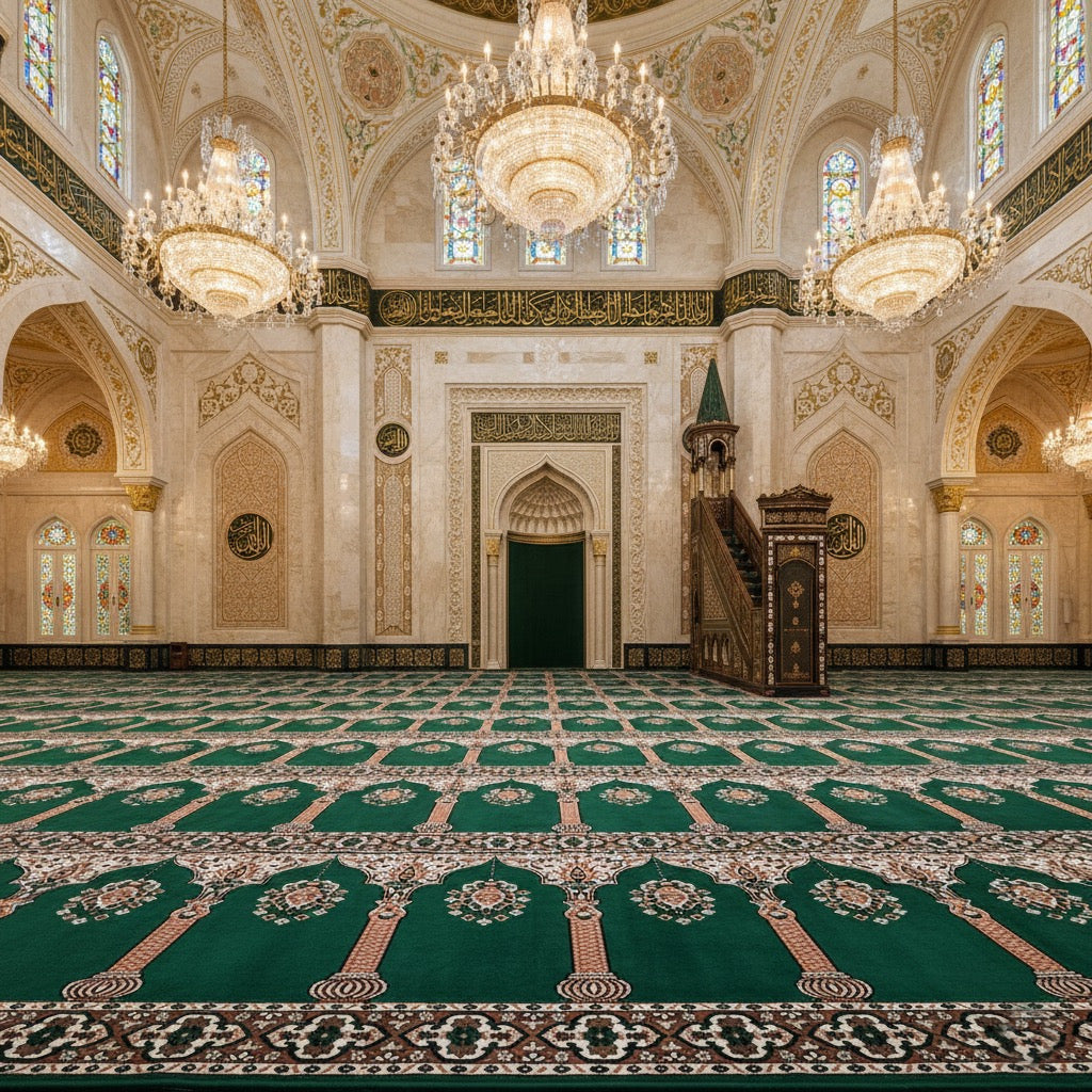 Green Janamaz Carpet For Masjid Prayer Matt
