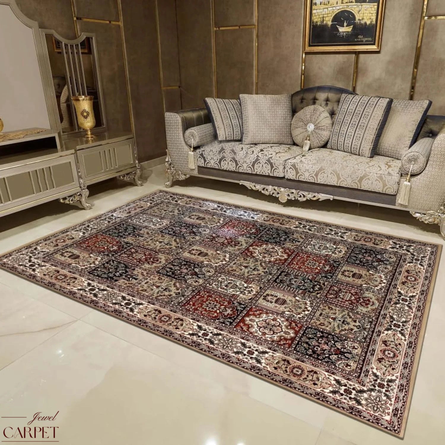 Beige Persian Wool Traditional Heavy Anti Skid Rug For Living Room & Bed Room