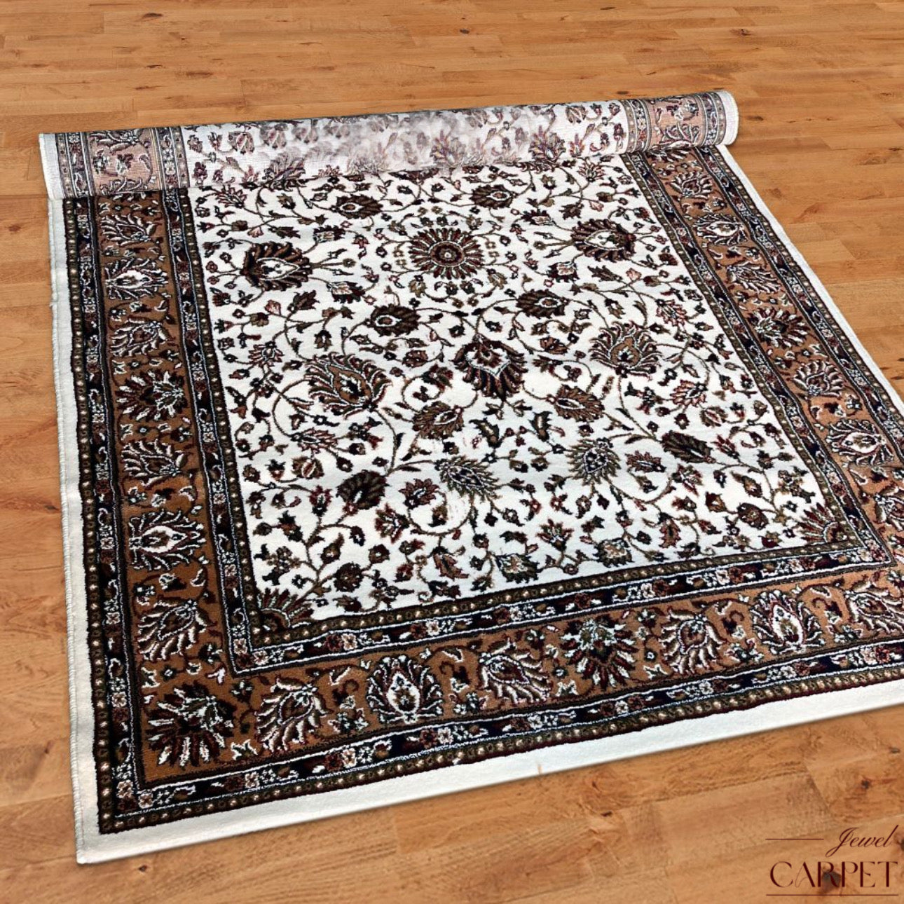 White Persian Wool Heavy Backing Anti Skid Traditional Carpet For Living Room & Bed Room