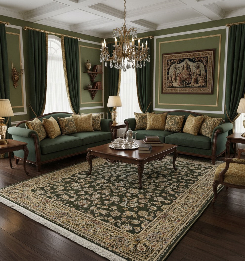 Imported Rugs Imtiaza Green Hand knotted Natural dyed 100% Pure Silk Iranian Imported ...