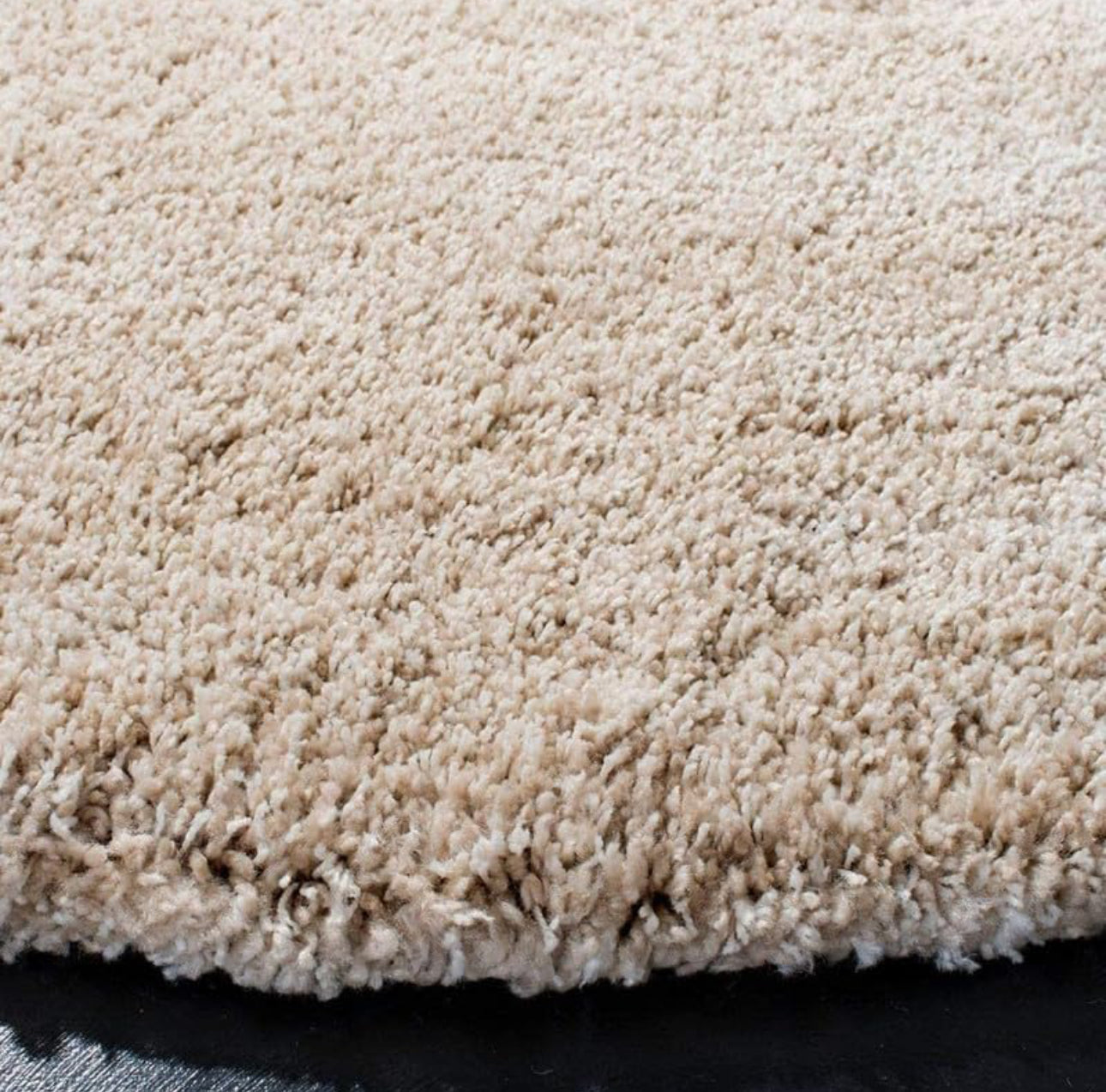 Light Beige Handcrafted Round Solid Microfiber Plush Anti Skid Shaggy Carpet