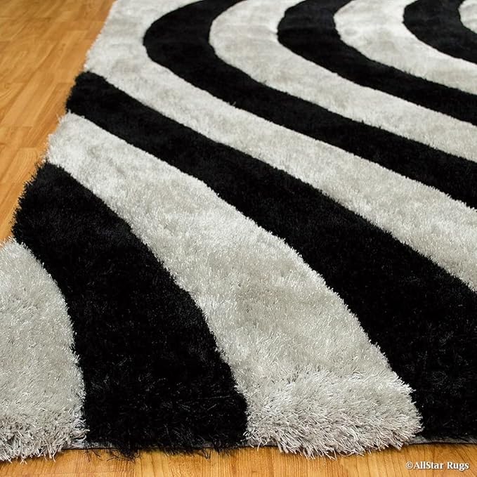 Silver & Black Handcrafted Microfiber Super Soft Anti Skid Shaggy Carpet