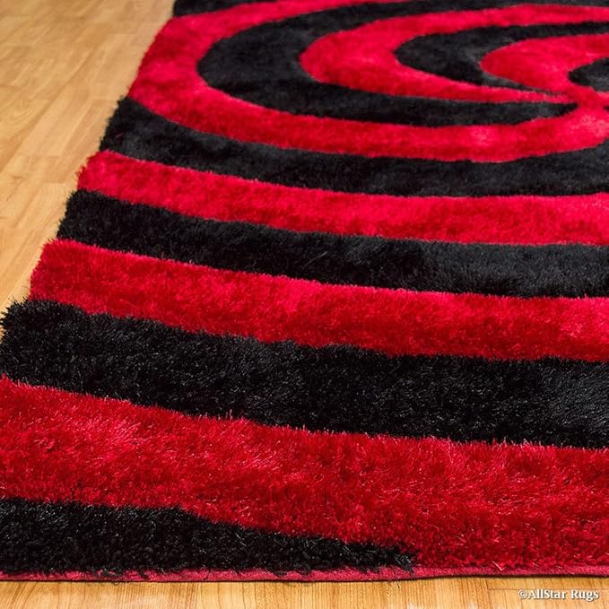 Red & Black Microfiber Handcrafted Super Soft Tornado Shaggy Carpet