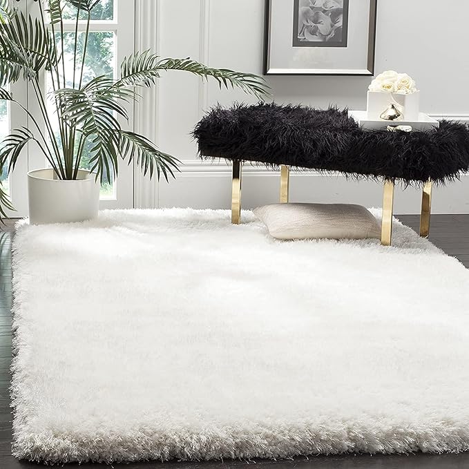 Snow White Microfiber Solid Handcrafted Ultra Soft Shaggy Carpet