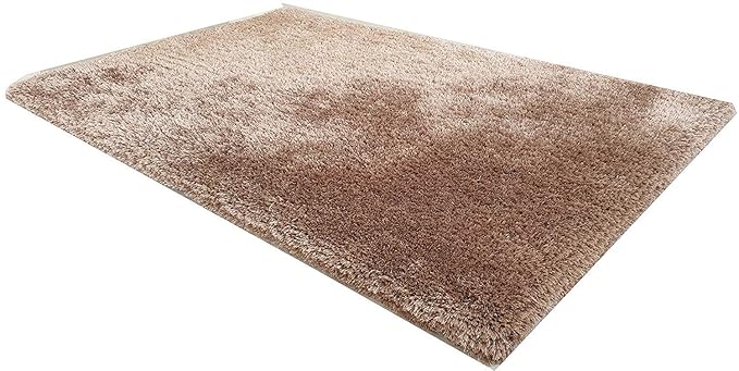 Beige Microfiber Solid Handcrafted Ultra Soft Shaggy Carpet