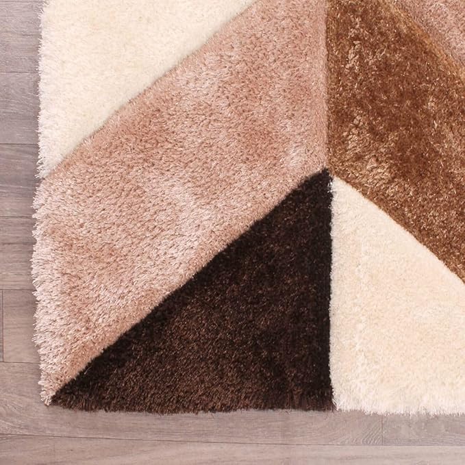 Brown Geometric Microfiber Super Soft Shaggy Carpet